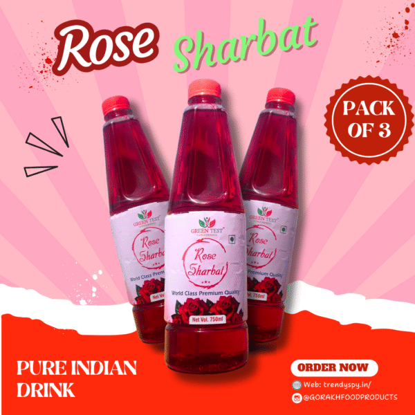 Green Test - Premium Rose Sharbat - Pack of 3 (750ml each)