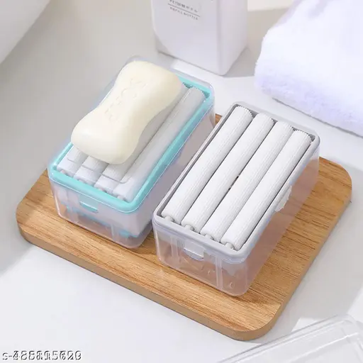 Pack Of 1 , Plastic Bar Soap Roller Dispenser, 2-in-1 Portable Soap Dish & Soap Dispenser with Roller and Drain Holes, Multicolorfunctional Soap Holder Foaming Soap Bar Box for Cleaning Cloth Brush , Cloth Washing Soap Roller, Plastic Dispenser Case with Lid Having Roller