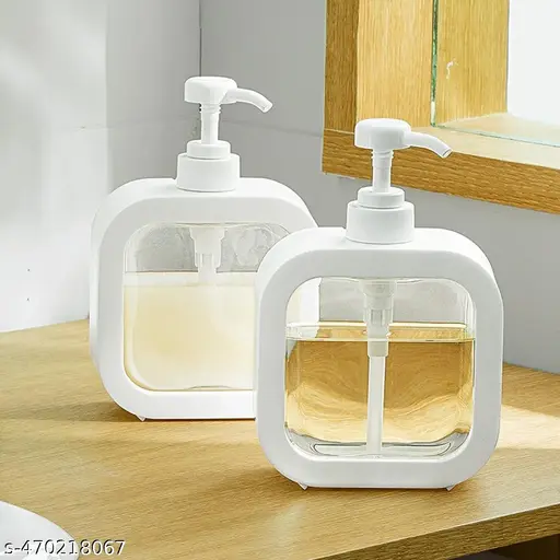 2PCS Modern Soap Dispenser with Pump | Elegant Plastic Liquid Soap Bottle for Bathroom & Kitchen Sink – White
