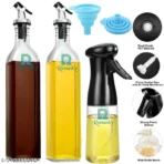 Premium 4-Piece Glass Oil Dispenser & Sprayer Set with Foldable Funnel – Ideal for Cooking, Grilling & Salad Prep